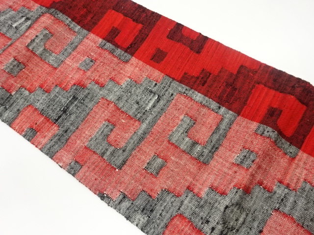 手織り真綿紬幾何学模様織出し名古屋帯